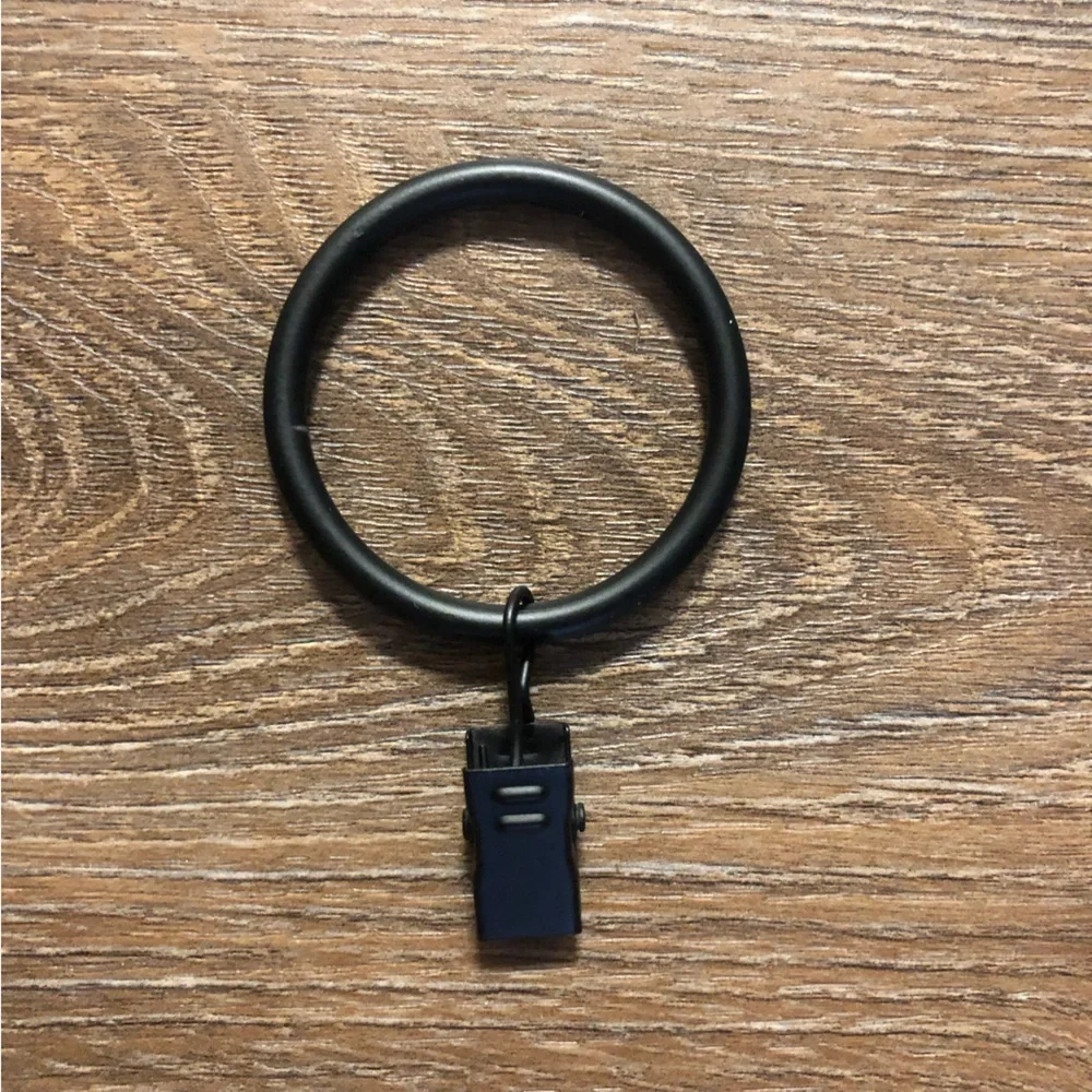 Black Metal Curtain Rings with Clips - Pack of 7